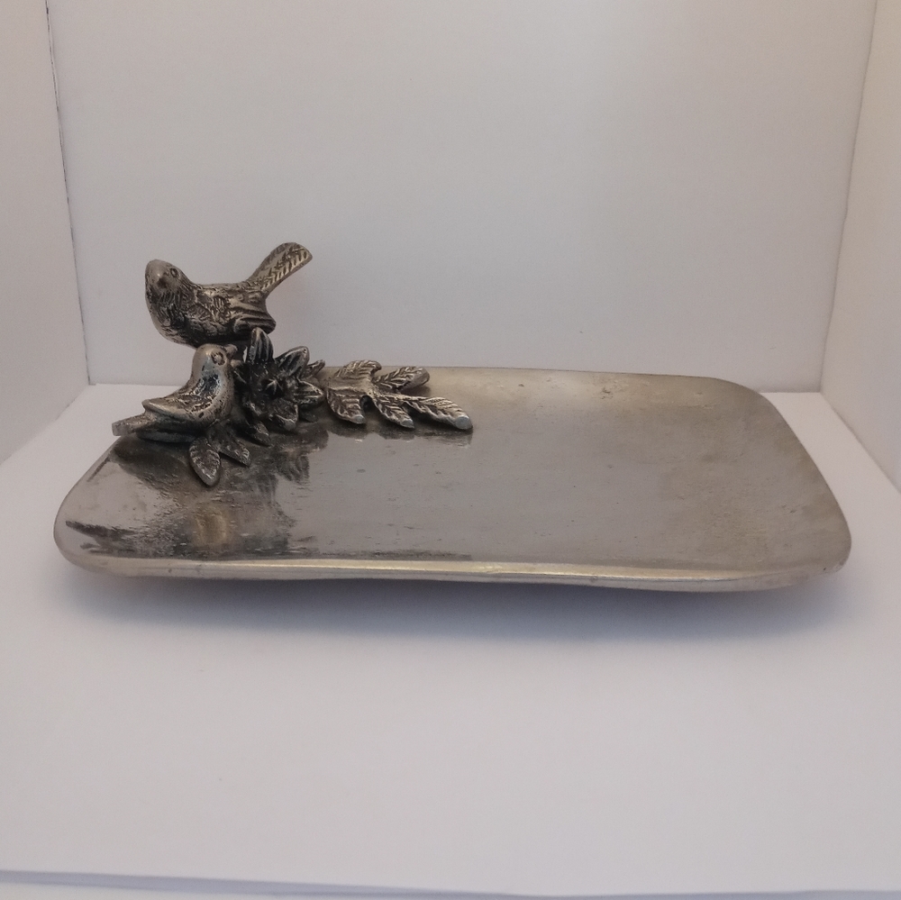Vintage Rare Silver Catchall Vanity Tray Dish with Birds. - Picture 4 of 7